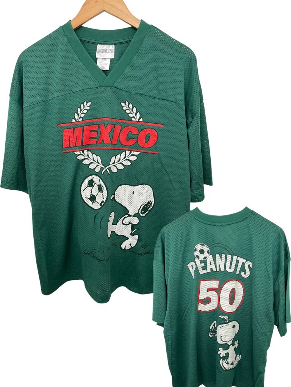 Peanuts Women’s Snoopy Mexico Soccer Graphic Football Jersey NWT XL